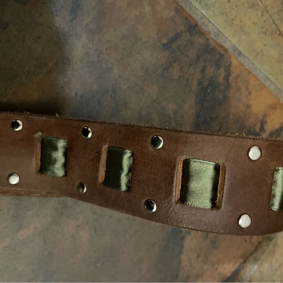 Buckle Brown Belt with Silver Buckle and Green Accents - Picture 3 of 4